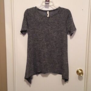 MTS - Black & White Striped Short Sleeve High Low Top - Size Small